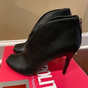 Black Leather Peep Toe Boot